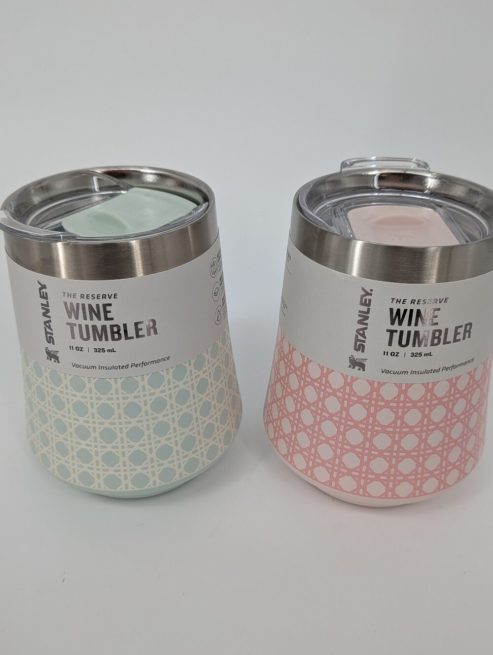 New 2 cups STANLEY Reserve Wine cup Tumbler 11 oz mist and rose quartz rattans